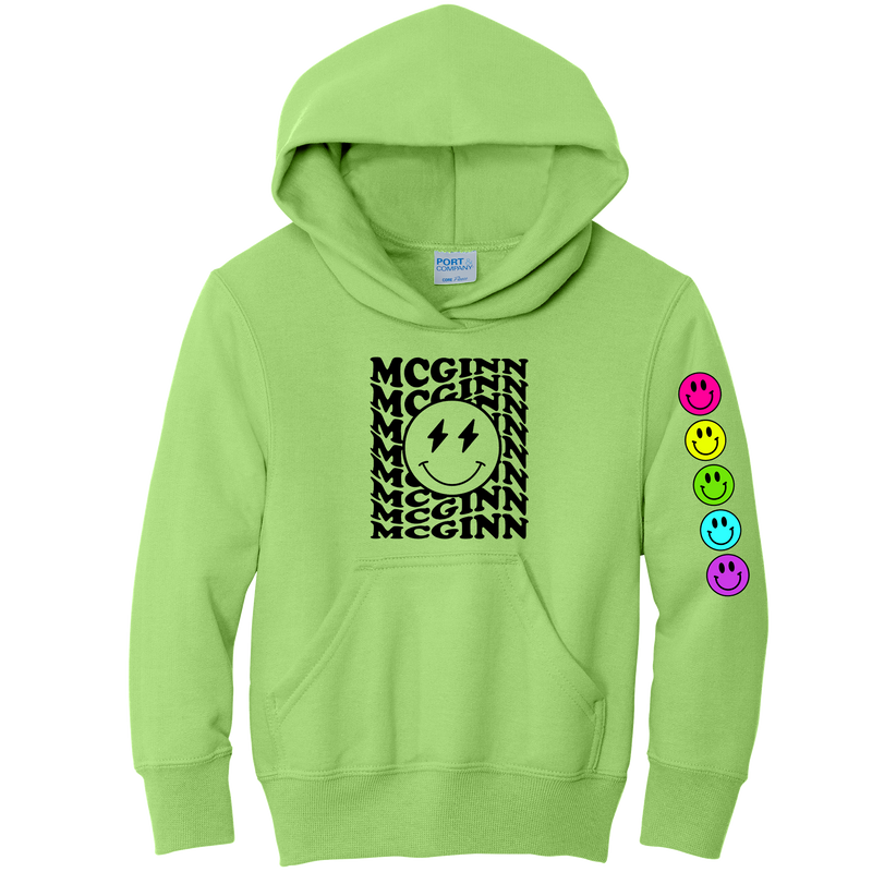 McGinn Youth "Smiley Neon Sleeve" Fleece Pullover Hooded Sweatshirt